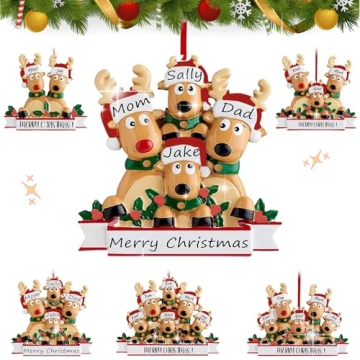 Personalized Reindeer Christmas Ornaments 2024, DIY Resin Elk Deer Family Ornaments with Custom Name...