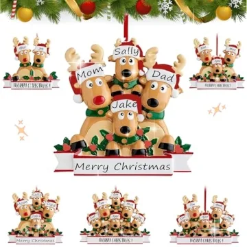 Personalized Reindeer Christmas Ornaments 2024, DIY Resin Elk Deer Family Ornaments with Custom Name...