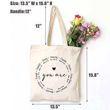 TSIIUO Women's You are Inspiration Canvas Tote Bag Funny Bible Verse Cute Graphic Reusable Shopping Canvas Bag White