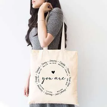 TSIIUO Women's You are Inspiration Canvas Tote Bag Funny Bible Verse Cute Graphic Reusable Shopping Canvas Bag White