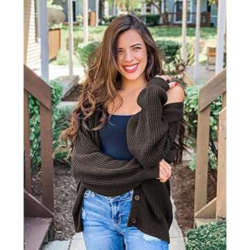 QUALFORT Women's Cardigan Sweater 100% Cotton Button-Down Long Sleeve Oversized Knit Outerwear Coats...