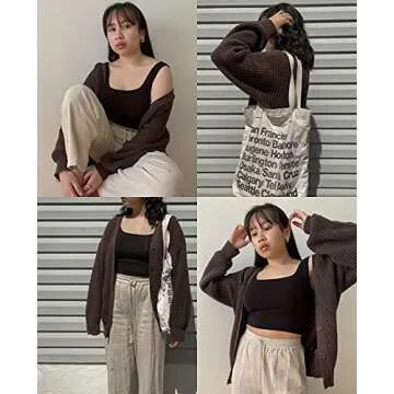 QUALFORT Women's Cardigan Sweater 100% Cotton Button-Down Long Sleeve Oversized Knit Outerwear Coats Brown Large