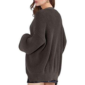 QUALFORT Women's Cardigan Sweater 100% Cotton Button-Down Long Sleeve Oversized Knit Outerwear Coats Brown Large