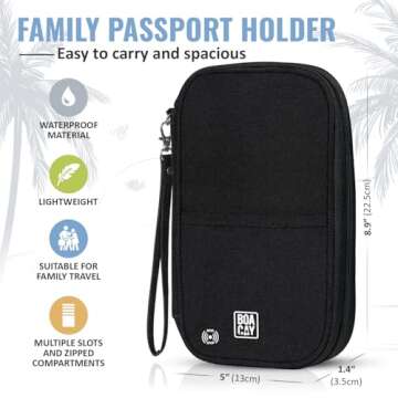 BOACAY Travel Document Organizer with RFID, Family Passport Holder, Wallet for Women & Men, Portable & Waterproof Case for Cards, Boarding Pass, Money