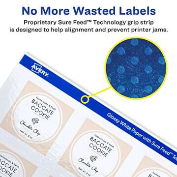 Avery Square Labels with Sure Feed, 3" x 3", 60 Glossy White Labels (36481)