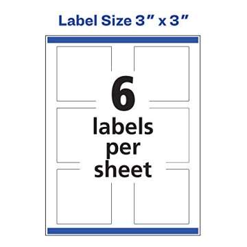 Avery Square Labels with Sure Feed, 3" x 3", 60 Glossy White Labels (36481)