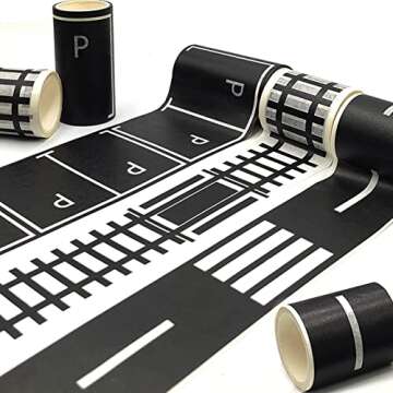 dspitwod Road Tape for Toy Cars Trains Play 6-Pack Black Car Track Tape, Parking Spot Stick to Floor...