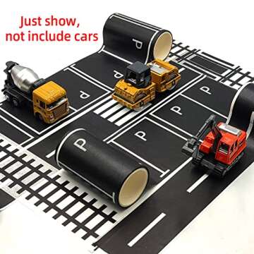 dspitwod Road Tape for Toy Cars Trains Play 6-Pack Black Car Track Tape, Parking Spot Stick to Floors and Table Flat Surface,No Residue, for Kids Gift (TAPE6)