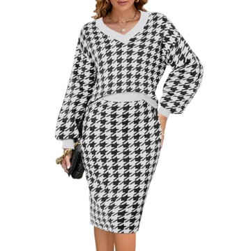 Pink Queen Women Sweater Sets 2 Piece Knit Outfit Work Holiday High Waist Bodycon Midi Skirts Dress ...