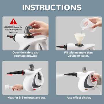 Spurgehom Handheld Steam Cleaner, Portable Steamer with Large Capacity,11-Piece Accessory Set for Floor, Car, Carpet, Upholstery, Couch, Tile, Windows Cleaning (Grey)