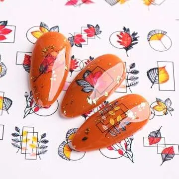 Fall Nail Stickers Thanksgiving Day Water Transfer Nail Decals Yellow Maple Leaves Fall Design Nail Art Stickers 12 Sheets Nail Art Supplies Cartoon Pumpkin Nail Art Decals for Women DIY Manicure