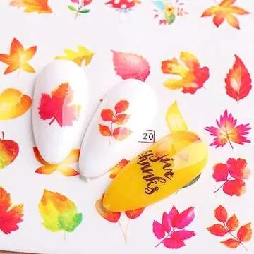 Fall Nail Stickers Thanksgiving Day Water Transfer Nail Decals Yellow Maple Leaves Fall Design Nail Art Stickers 12 Sheets Nail Art Supplies Cartoon Pumpkin Nail Art Decals for Women DIY Manicure