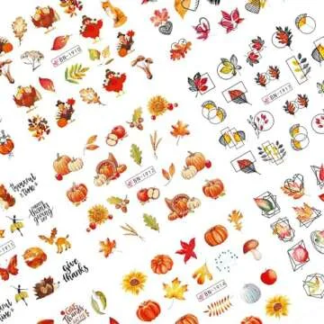 Fall Nail Stickers Thanksgiving Day Water Transfer Nail Decals Yellow Maple Leaves Fall Design Nail Art Stickers 12 Sheets Nail Art Supplies Cartoon Pumpkin Nail Art Decals for Women DIY Manicure