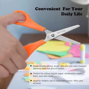 Scissors Bulk for Kids, EZZGOL 48 PACK 5” Safety Blunt Tip Student Scissors, 6 Assorted Colors Kid Craft Scissors for Cutting Regular Paper,Construction Paper,Cards