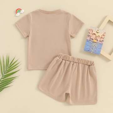 citgeett Toddler Baby Boy Girl Summer Outfits Cotton Short Sleeve Solid T-shirt Top Casual Shorts Neutral Spring Clothes (Khaki, 0-6 Months)