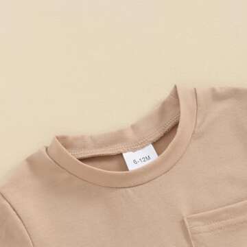 citgeett Toddler Baby Boy Girl Summer Outfits Cotton Short Sleeve Solid T-shirt Top Casual Shorts Neutral Spring Clothes (Khaki, 0-6 Months)