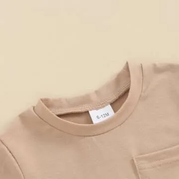 citgeett Toddler Baby Boy Girl Summer Outfits Cotton Short Sleeve Solid T-shirt Top Casual Shorts Neutral Spring Clothes (Khaki, 0-6 Months)