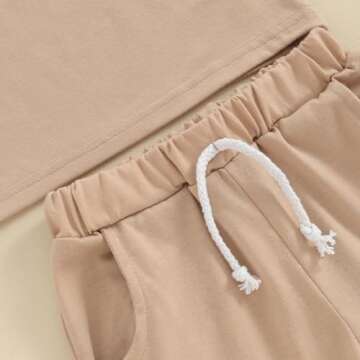citgeett Toddler Baby Boy Girl Summer Outfits Cotton Short Sleeve Solid T-shirt Top Casual Shorts Neutral Spring Clothes (Khaki, 0-6 Months)