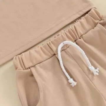 citgeett Toddler Baby Boy Girl Summer Outfits Cotton Short Sleeve Solid T-shirt Top Casual Shorts Neutral Spring Clothes (Khaki, 0-6 Months)