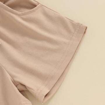 citgeett Toddler Baby Boy Girl Summer Outfits Cotton Short Sleeve Solid T-shirt Top Casual Shorts Neutral Spring Clothes (Khaki, 0-6 Months)