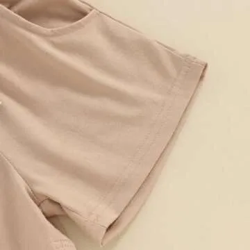 citgeett Toddler Baby Boy Girl Summer Outfits Cotton Short Sleeve Solid T-shirt Top Casual Shorts Neutral Spring Clothes (Khaki, 0-6 Months)