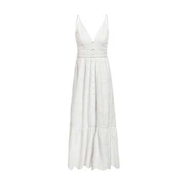 BerryGo Women's Embroidery Pearl Button Down Dress V Neck Backless Maxi Dress White-L