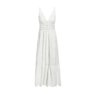 BerryGo Women's Embroidery Pearl Button Down Dress V Neck Backless Maxi Dress White-L