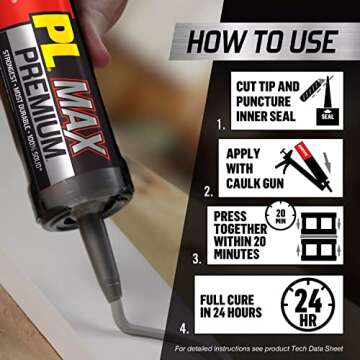 Loctite PL Premium Max Adhesive - Versatile Glue for Wood, Concrete, Stone & More - 9 fl oz Cartridg...