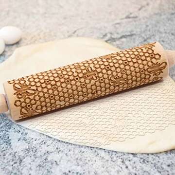 Kitticcino Embossed Rolling Pins for Cookies Christmas Engraved Rolling Pins for Baking Wooden Cute ...
