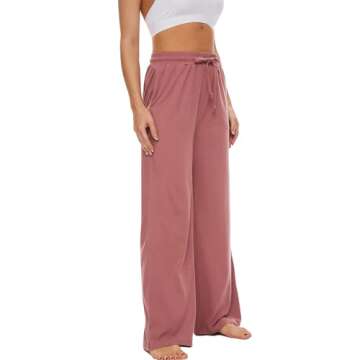 SICVEK Womens Yoga Lounge Sweatpants Wide Leg Pants Elastic Waist Drawstring Causal Athletic Long Pants with 3 Pockets(Cameo,M)