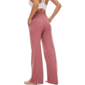 SICVEK Womens Yoga Lounge Sweatpants Wide Leg Pants Elastic Waist Drawstring Causal Athletic Long Pants with 3 Pockets(Cameo,M)