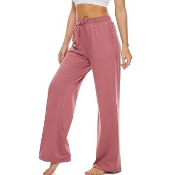 SICVEK Womens Yoga Lounge Sweatpants Wide Leg Pants Elastic Waist Drawstring Causal Athletic Long Pants with 3 Pockets(Cameo,M)