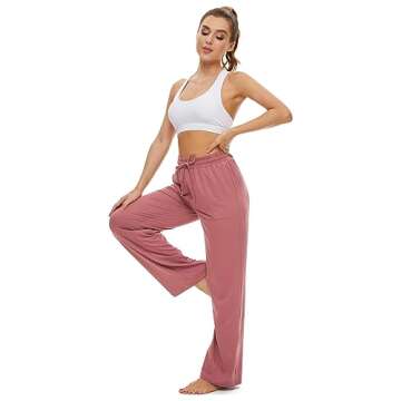 SICVEK Womens Yoga Lounge Sweatpants Wide Leg Pants Elastic Waist Drawstring Causal Athletic Long Pants with 3 Pockets(Cameo,M)