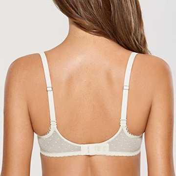 DOBREVA Women's Sexy Lace Bra Underwire Balconette Unlined Demi Sheer Plus Size Ivory 34DD