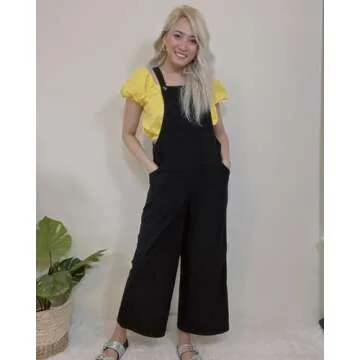 Happy Sailed Black Jumpsuit for Women Fall Winter Casual Loose Solid Color Sleeveless Adjustable Straps Corduroy Overalls with Pockets Fashion 2024 Medium