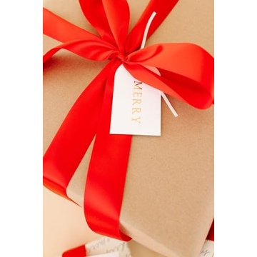 Merry Market Red Satin Ribbon for Holiday Gift Wrapping