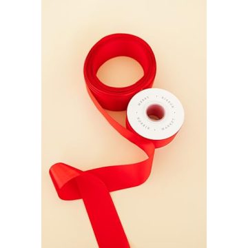 Merry Market Red Satin Ribbon for Holiday Gift Wrapping