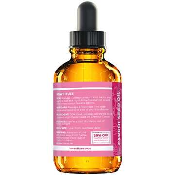 Leven Rose Carrot Seed Oil Pure Unrefined Cold Pressed Moisturizer for Hair Skin and Nails 1 oz