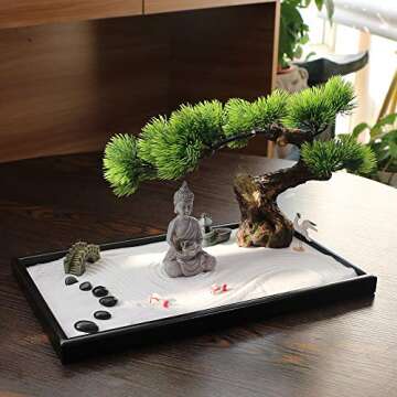 Japanese Zen Garden Kit for Desk - Meditation Rock Sand Garden for Birthday Gift Office Home Desktop...