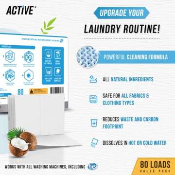 ACTIVE Enzyme Laundry Booster and Fresh Linen Laundry Detergent Sheets - Includes 80 Loads of Detergent Sheets and 64 Loads of Laundry Detergent Boosting Powder