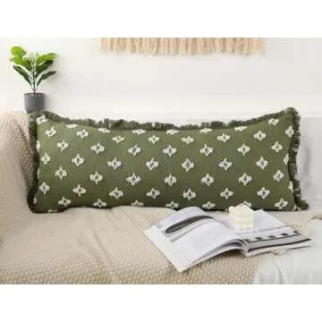 DRNOU Boho Lumbar Pillow Cover with Tassel Fringe