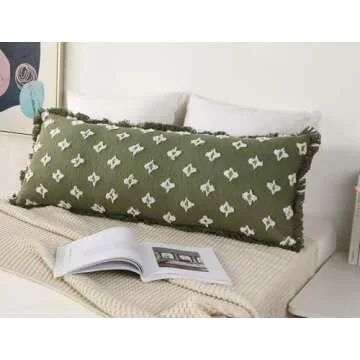 DRNOU Boho Lumbar Pillow Cover with Tassel Fringe