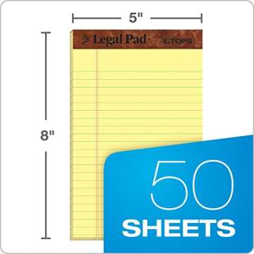 TOPS 5 x 8 Legal Pads - 12 Pack of Narrow Ruled Yellow Pads, USA Made