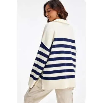 GREAIDEA Women’s Quarter Zip Striped Oversized Sweater