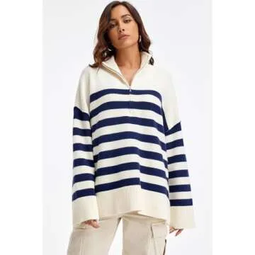 GREAIDEA Women’s Quarter Zip Striped Oversized Sweater