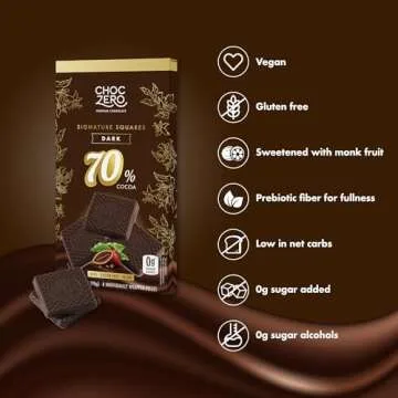 ChocZero 70% Dark Chocolate, Sugar Free, Low Carb, All Natural, Keto Friendly, 3.2 Ounce (Pack of 4)