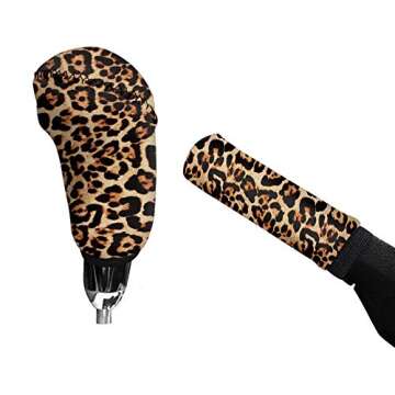 CLOHOMIN Classic Brown Leopard Animal Print Car Handbrake Cover and Gear Shift Cover Set