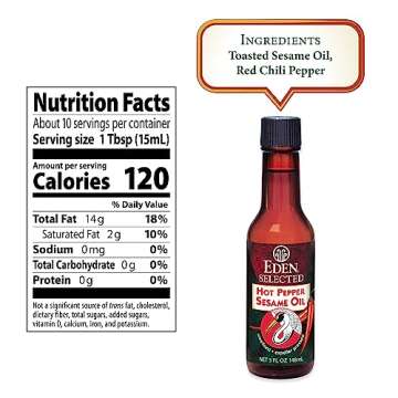 Eden Hot Pepper Toasted Sesame Chili Oil, Unrefined Expeller Pressed, 5 oz Amber Glass Bottle