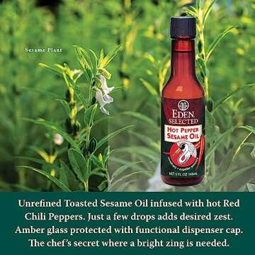 Eden Hot Pepper Toasted Sesame Chili Oil, Unrefined Expeller Pressed, 5 oz Amber Glass Bottle