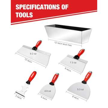Goldblatt Drywall Hand Tool Kit - 14 in 1, 6 Pieces Stainless Steel Joint Knife, Taping Knives, Paniter Scraper, Mud Pan